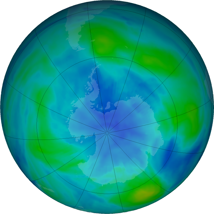 Antarctic ozone map for 12 April 2023